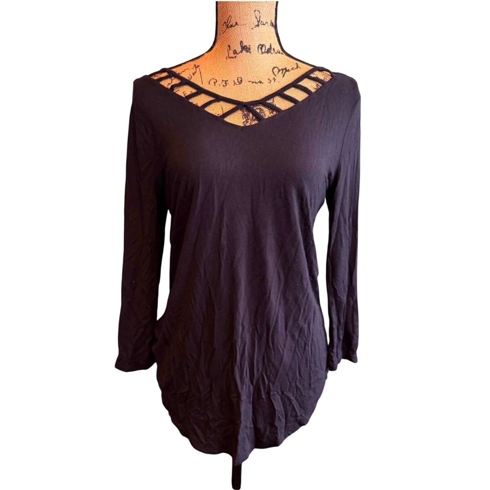 Maurices 24/7 Womens Cage Cut Out Neck Strappy Stretch Tunic‎ Top Black Size XS